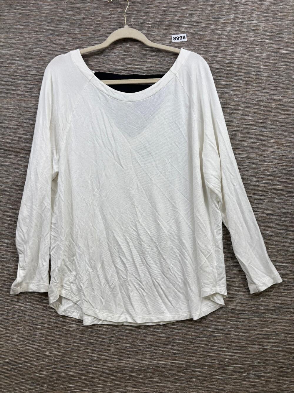 CABI Knit Tunic Top Size XL Cream Long Raglan Sleeve Back V-Neck Rayon Spandex